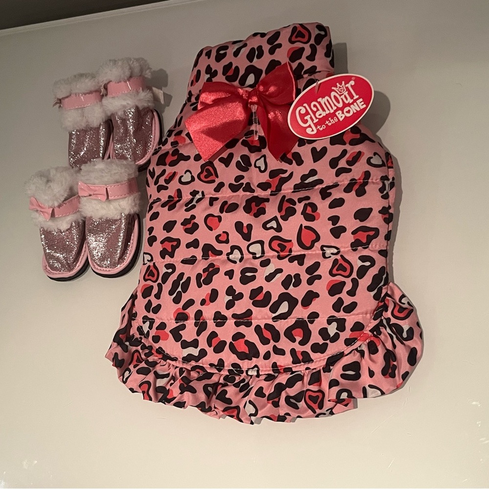 Glamour Pink Leopard Print Kids Vest and Booties Set